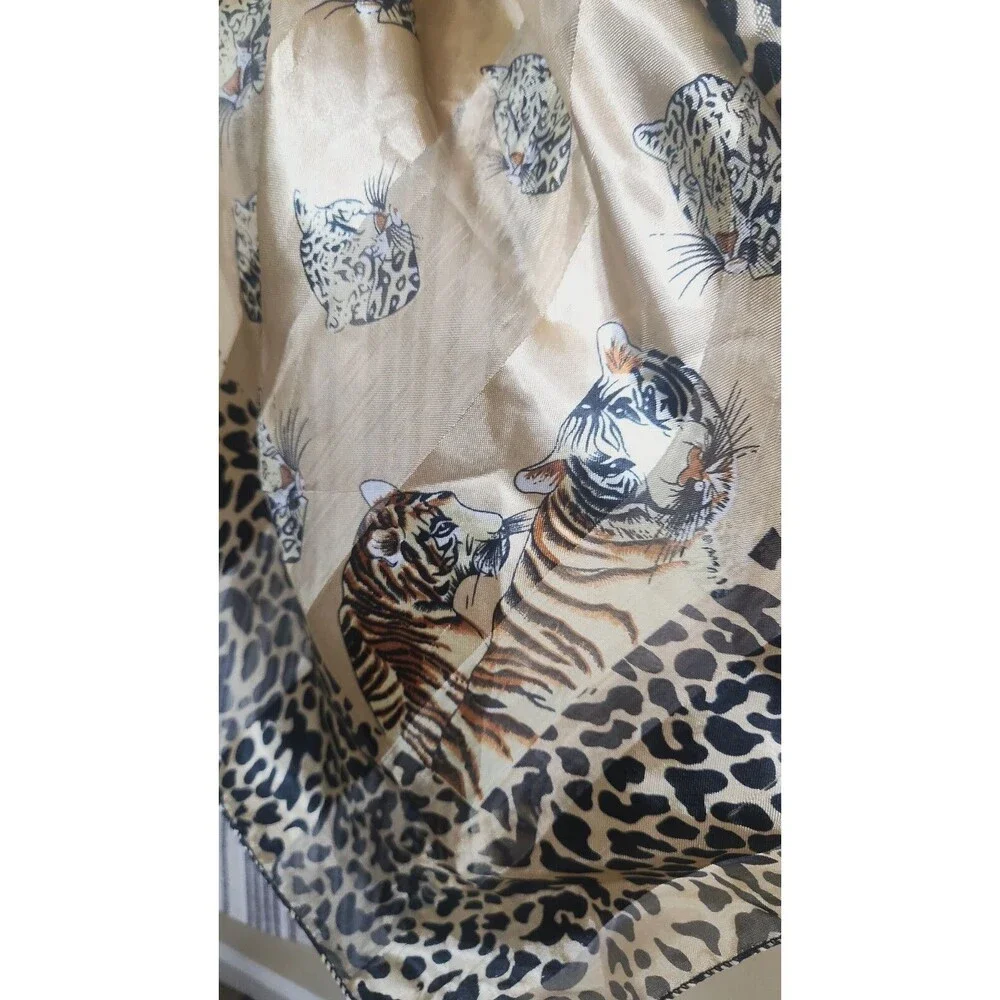 Animal Print Silk Scarf Shawl Gold Brown Sheer Cheetah Leopard Print‎ 36 X 36